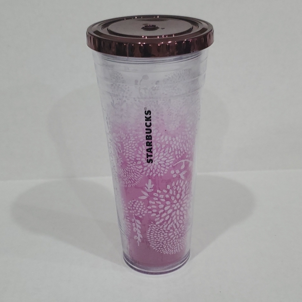 Starbucks double walled insulated tumbler. Pink with white flowers pattern.